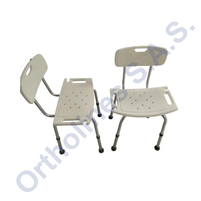 Silla de baño plástica reforzada con patas ajustables antideslizantes